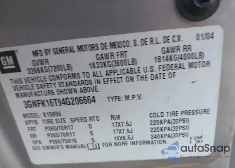 2004 Chevrolet Suburban 1500 Lt from USA, damaged, VIN 3GNFK16T94G206664